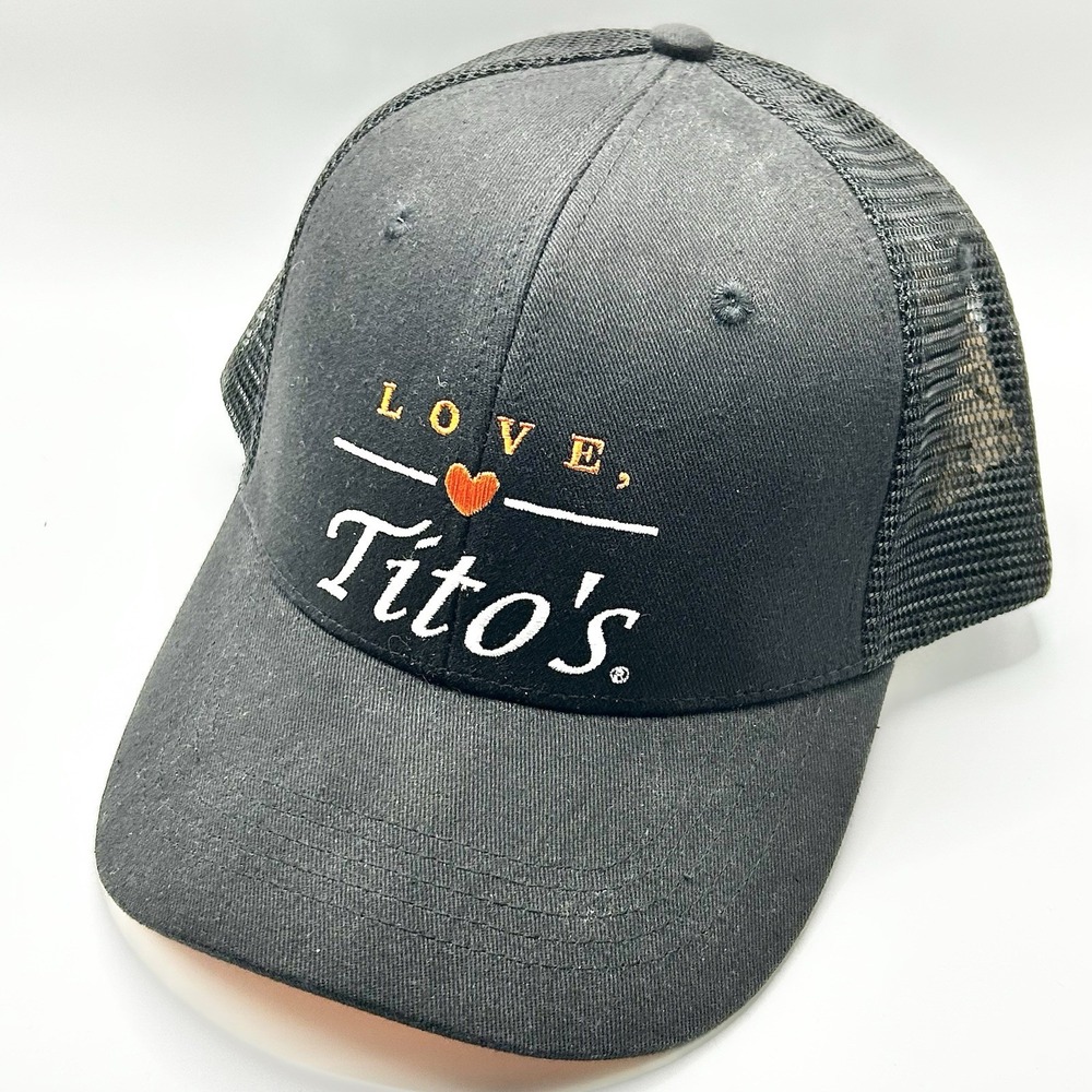 Tito's Vodka Drink Love Austin Texas Trucker Hat Cap Snapback Adjustable Black